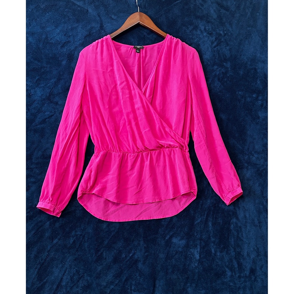 Ann Taylor Womens Silk Peplum Top Size S Hot Pink Long Sleeve Feminine Girly